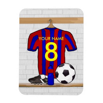 Personalized Red And Blue Football Soccer Jersey Magnet by giftsbonanza at Zazzle