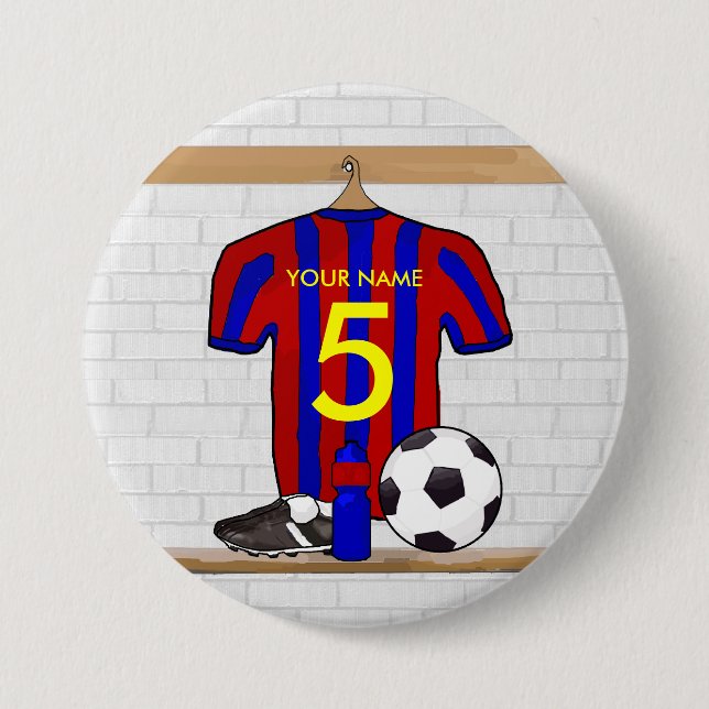 Personalized Red and Blue Football Soccer Jersey Pinback Button (Front)