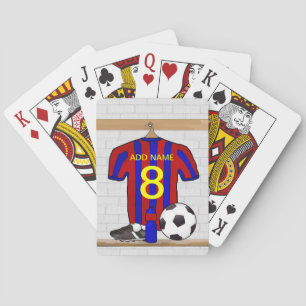 Personalized Red and Blue Football Soccer Jersey Poker Cards
