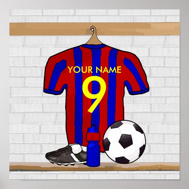 Personalized Red and Blue Football Soccer Jersey Poster (Front)