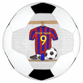 Personalized Red And Blue Football Soccer Jersey Soccer Ball by giftsbonanza at Zazzle