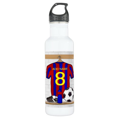 Personalized Red and Blue Football Soccer Jersey Stainless Steel Water Bottle