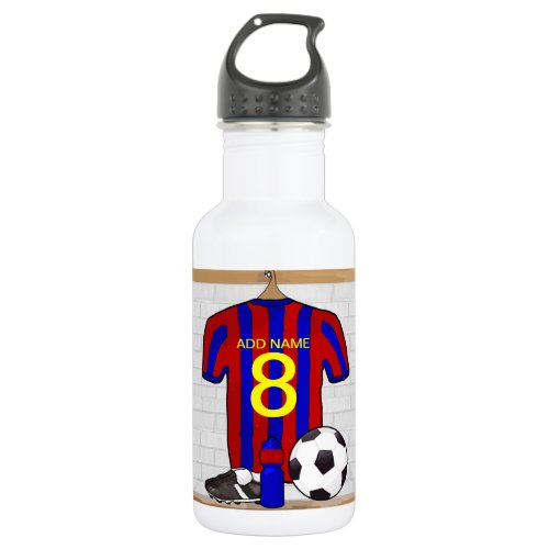Personalized Red and Blue Football Soccer Jersey Water Bottle