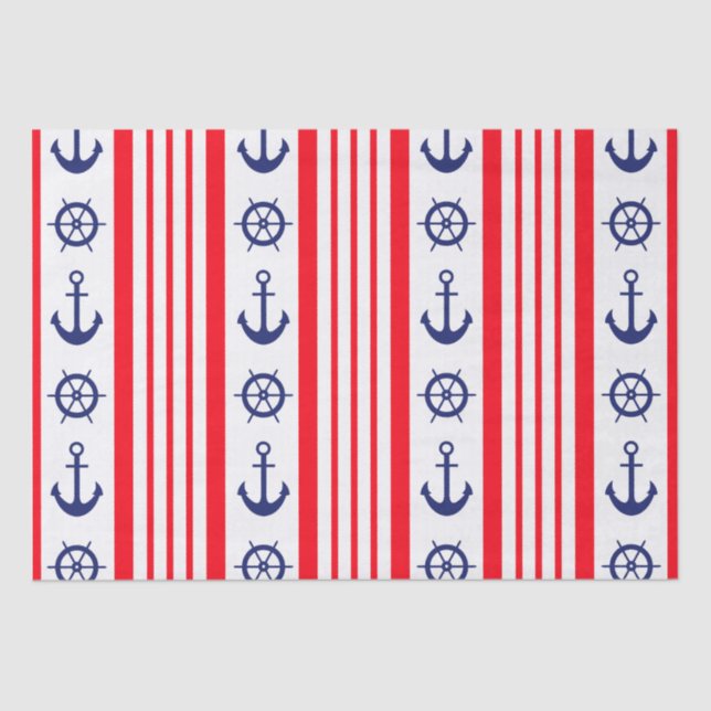 Personalized Red and Blue Nautical Anchors Tissue Paper (Front)