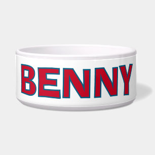 Personalized Red and Blue on White Dog Bowl