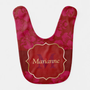 Personalized Red and Gold Asian Floral Baby Bib