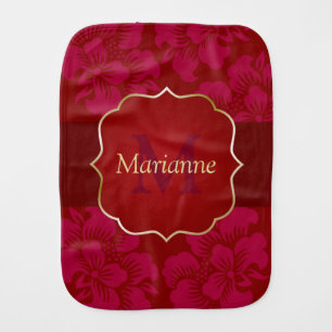 Personalized Red and Gold Asian Floral Baby Burp Cloth