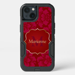 Personalized Red and Gold Asian Floral iPhone 13 Case