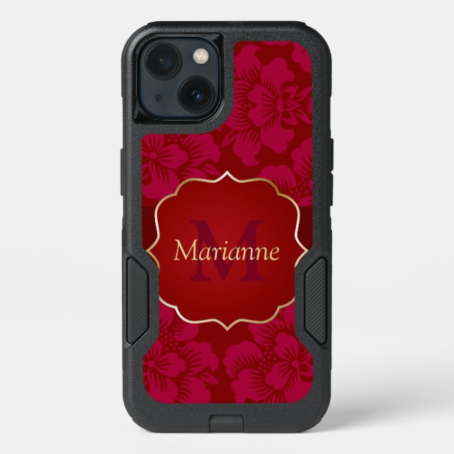 Personalized Red and Gold Asian Floral Otterbox iPhone Case (Back)