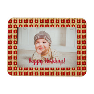 Personalized Red and Gold Christmas Gift Box   Magnet