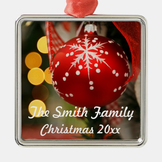 Personalized Red and Gold Christmas Year Ornament (Front)