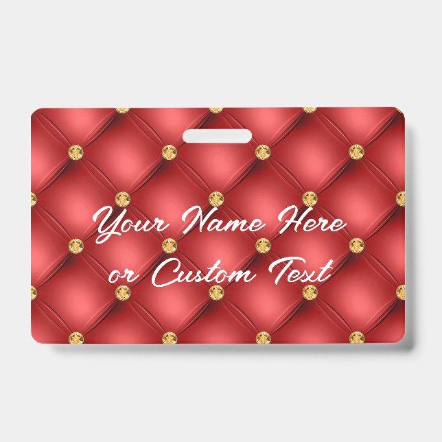 Personalized Red and Gold Name Badge Template (Front)