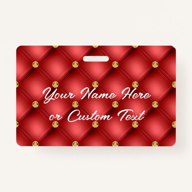 Personalized Red and Gold Name Badge Template (Front)