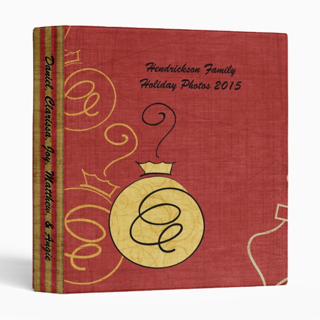 Personalized Red and Gold Ornament Photo Binder (Front/Spine)