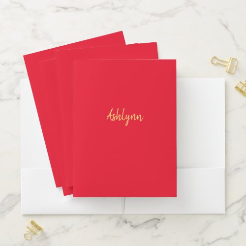 Personalized Red and Gold Pocket Folder