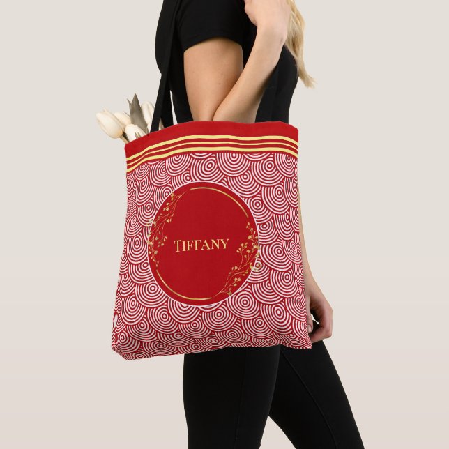 Personalized Red And Gold Tote Bag (Close Up)