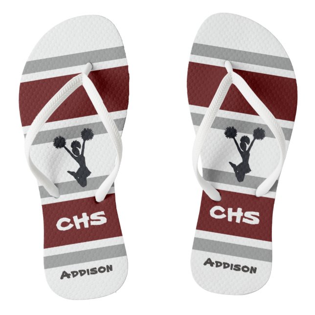 Personalized Red and Gray Cheerleader Flip Flops (Footbed)