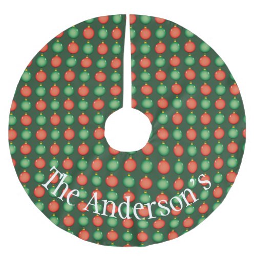 Personalized Red and Green Christmas Balls Brushed Polyester Tree Skirt