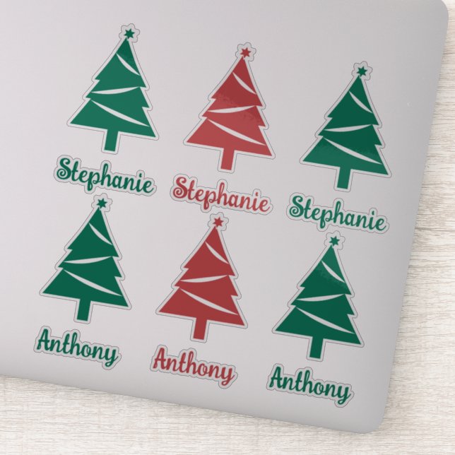Personalized Red and Green Christmas Trees  Sticker (Detail)