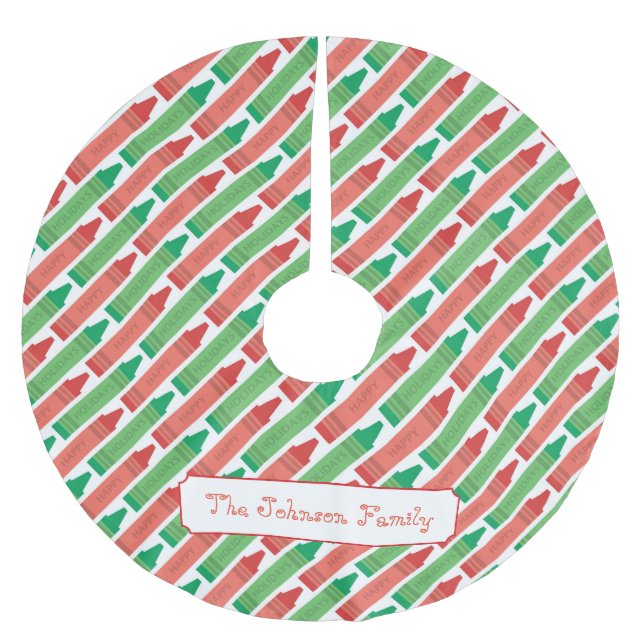 Personalized Red and Green Crayons Brushed Polyester Tree Skirt (Front)