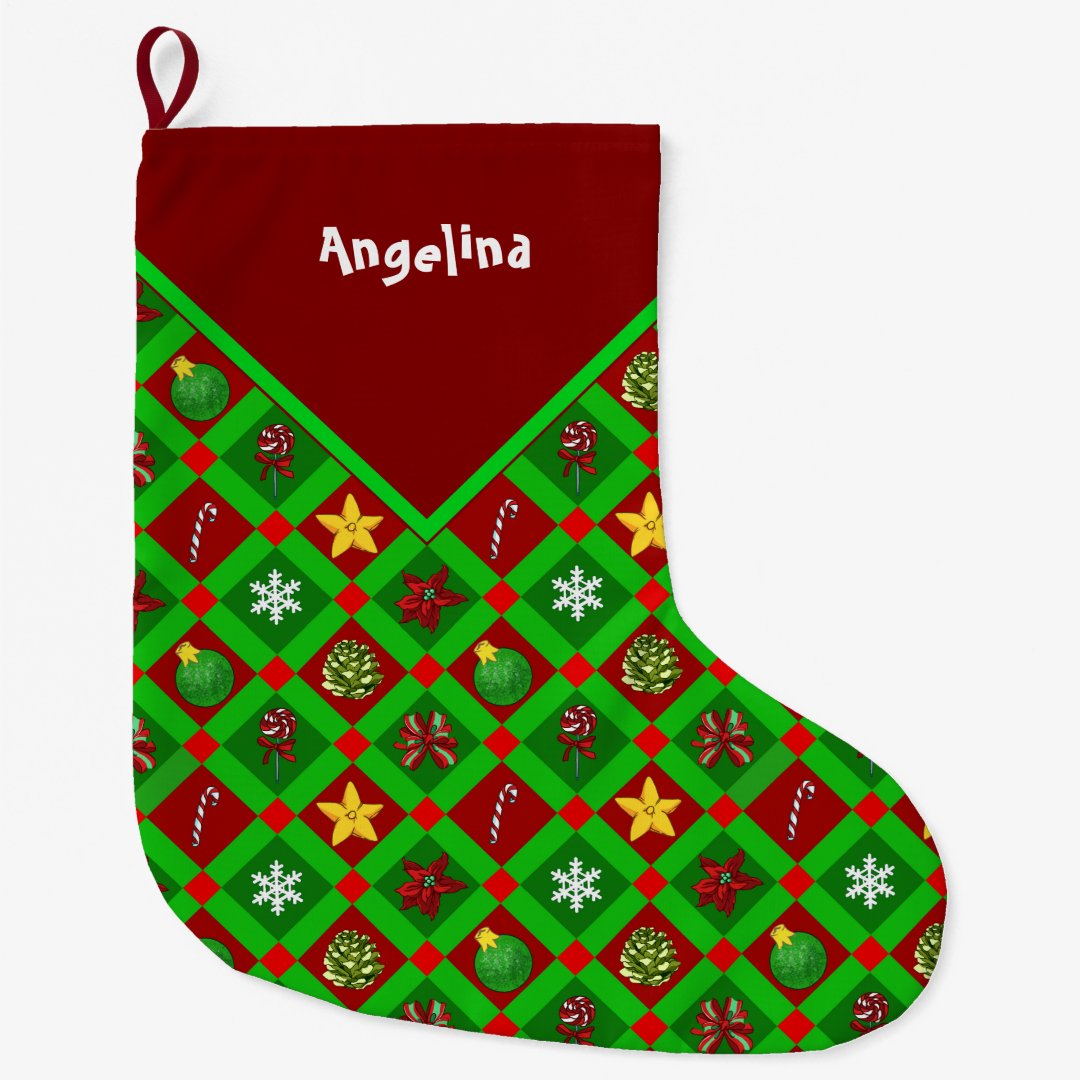 Personalized Red And Green Merry Christmas Pattern Large Christmas