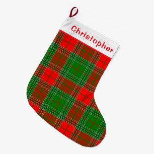 Personalized Red and Green Plaid Large Christmas Stocking