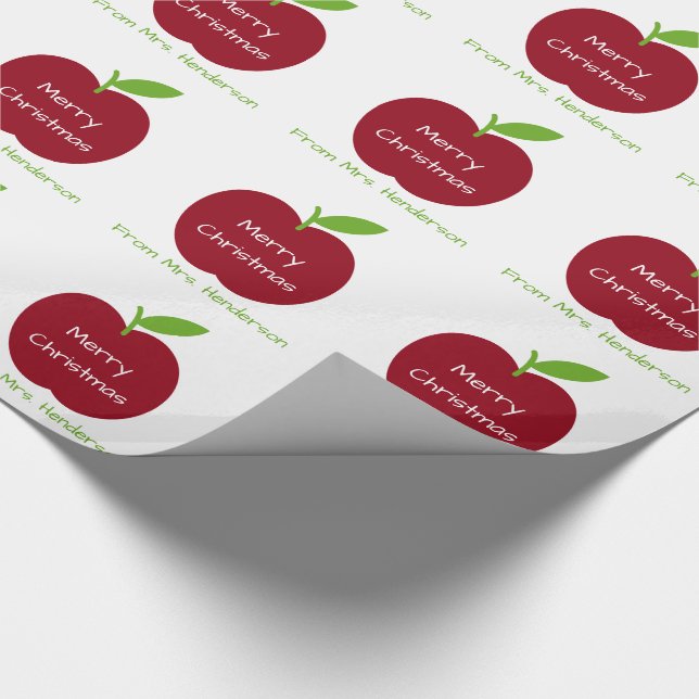 Personalized Red and Green Teacher's Apples Wrapping Paper (Corner)