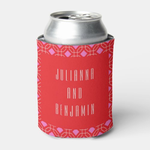 Personalized Red and Pink Geometric Wedding Names Can Cooler