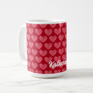 Personalized Red and Pink Hearts Mug Custom name