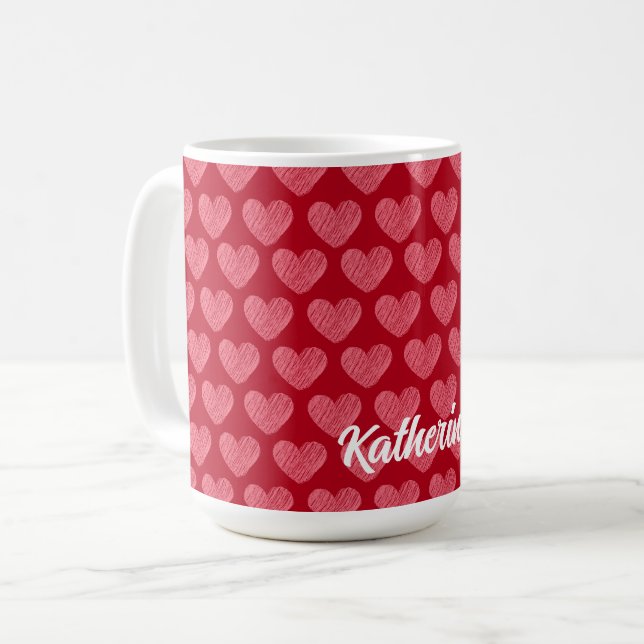 Personalized Red and Pink Hearts Mug Custom name (Front Left)
