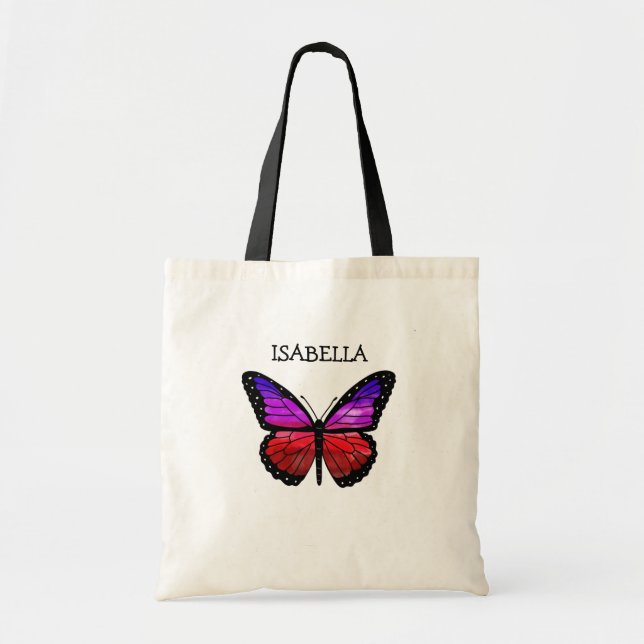Personalized Red and Purple Butterfly Tote Bag (Front)