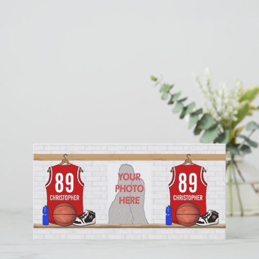 Personalized Red and White Basketball Jersey (Standing Front)