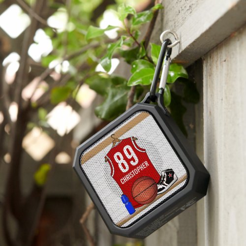 Personalized Red and White Basketball Jersey Bluetooth Speaker