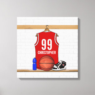 Personalized Red and White Basketball Jersey Canvas Print