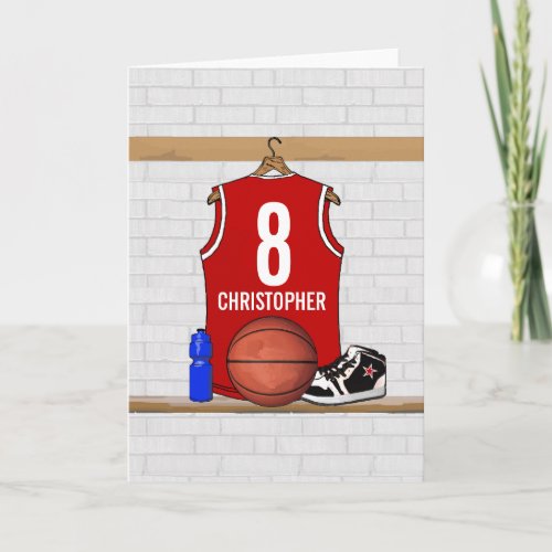 Personalized Red and White Basketball Jersey Card