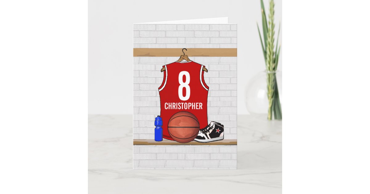 Personalized Red and White Basketball Jersey Playing Cards