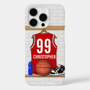 Personalized Red and White Basketball Jersey iPhone 16 Pro Case