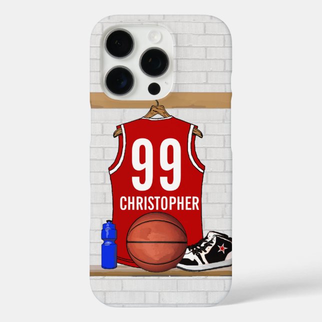 Personalized Red and White Basketball Jersey Case-Mate iPhone Case (Back)