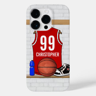 Personalized Red and White Basketball Jersey Case-Mate iPhone 14 Pro Case