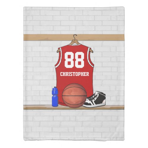 Personalized Red and white basketball jersey Duvet Cover