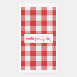 Personalized Red and White Buffalo Plaid Paper Guest Towels