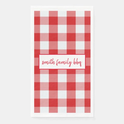 Personalized Red and White Buffalo Plaid Paper Guest Towels