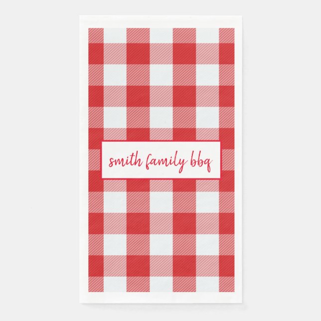 Personalized Red and White Buffalo Plaid Paper Guest Towels (Front)