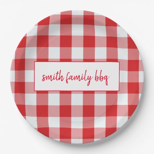 Personalized Red and White Buffalo Plaid Plates