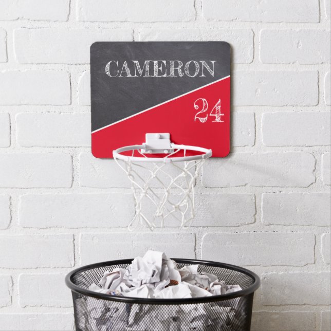Personalized Red and White Chalkboard Name Mini Basketball Hoop (In Situ)