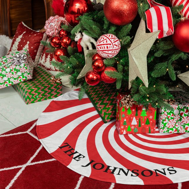Personalized Red and White Christmas Candy Fleece Tree Skirt (Personalized Red and White Christmas Candy Fleece Tree Skirt)