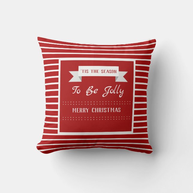 Personalized Red and White Christmas Striped Throw Pillow (Front)