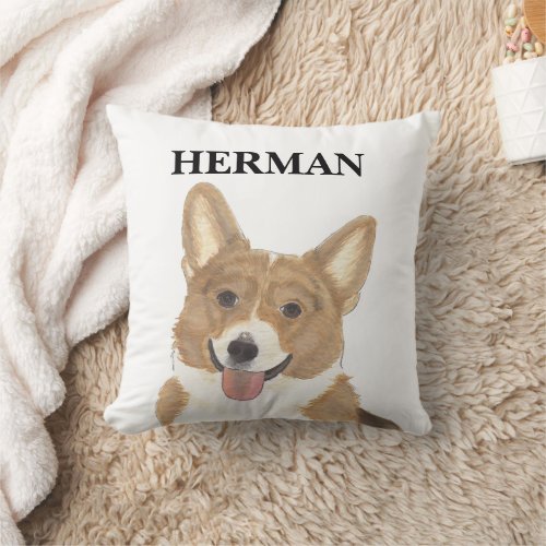 Personalized Red and White Corgi Reversible Throw Pillow