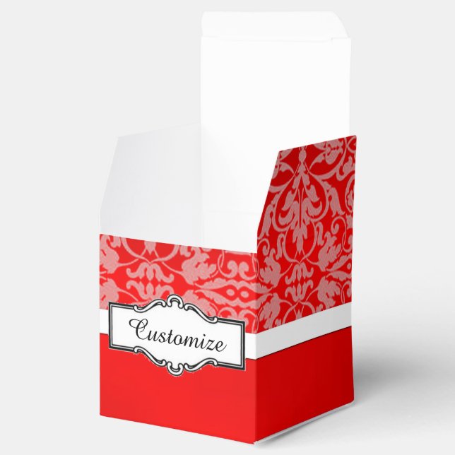 Personalized Red and White Damask Cube Favor Box (Opened)
