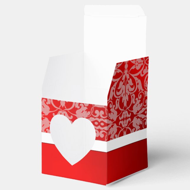 Personalized Red and White Damask Heart Favor Box (Opened)